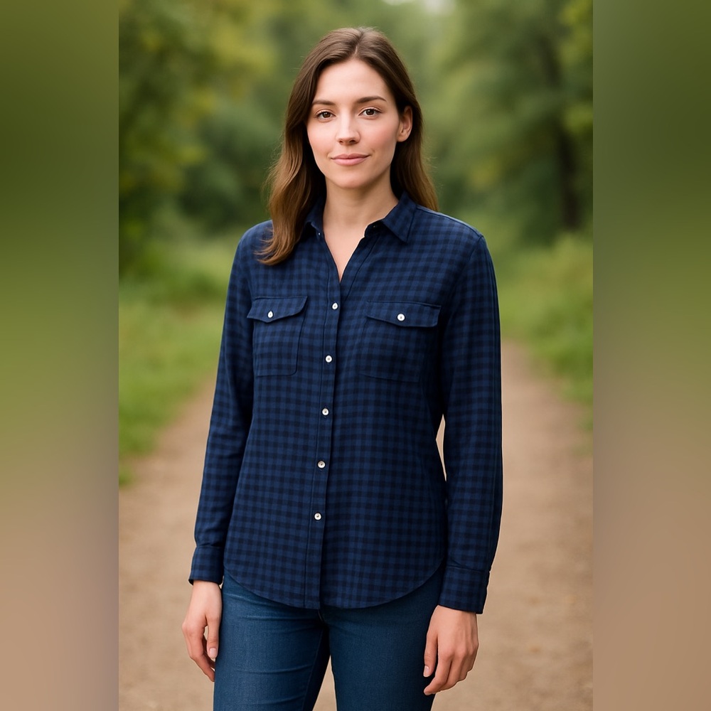 Universal Thread Blue Black Plaid Button Front Shirt Women’s XL